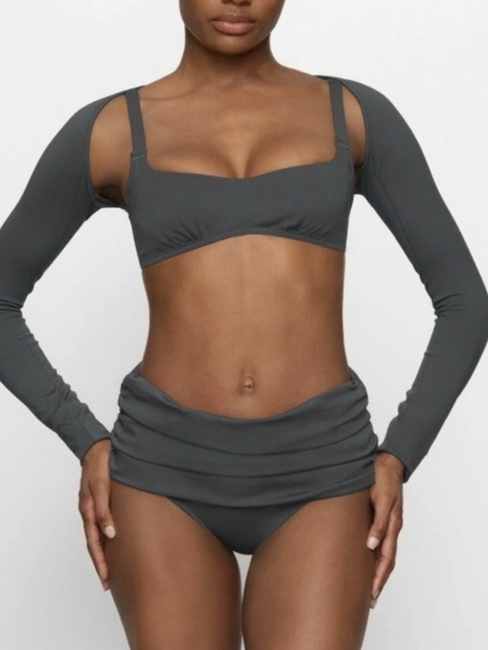SKIMS Sculpting Swim Long Sleeve Shrug | Gunmetal | L | NWT 🏷️